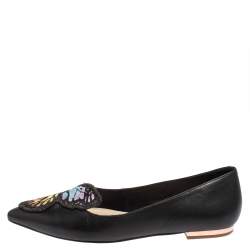 Sophia Webster Black Leather Bibi Butterfly Ballet Flats Size 37