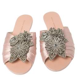 Pre Owned Sophia Webster Pink Satin Lilico Flats Size 37.5