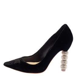 Pre Owned Sophia Webster Black Velvet Coco Crystal Embellished Pointed Toe Pumps Size 36.5