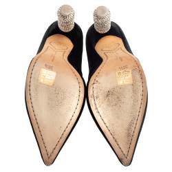 Pre Owned Sophia Webster Black Velvet Coco Crystal Embellished Pointed Toe Pumps Size 36.5