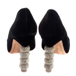 Pre Owned Sophia Webster Black Velvet Coco Crystal Embellished Pointed Toe Pumps Size 36.5