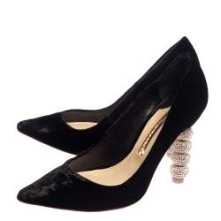 Pre Owned Sophia Webster Black Velvet Coco Crystal Embellished Pointed Toe Pumps Size 36.5
