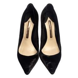 Pre Owned Sophia Webster Black Velvet Coco Crystal Embellished Pointed Toe Pumps Size 36.5