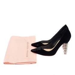 Pre Owned Sophia Webster Black Velvet Coco Crystal Embellished Pointed Toe Pumps Size 36.5