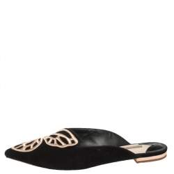 Pre Owned Sophia Webster Black Suede Bibi Butterfly Embroidered Flat Mules Size 38.5