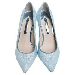 Pre Owned Sophia Webster Blue Glitter Coco Pointed Toe Pumps Size 38