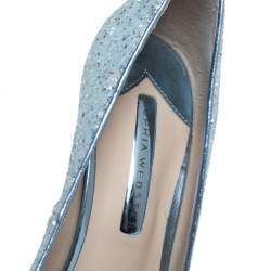 Pre Owned Sophia Webster Blue Glitter Coco Pointed Toe Pumps Size 38