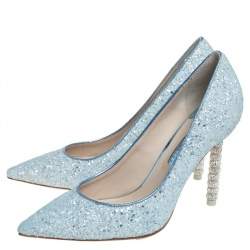 Pre Owned Sophia Webster Blue Glitter Coco Pointed Toe Pumps Size 38