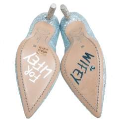 Pre Owned Sophia Webster Blue Glitter Coco Pointed Toe Pumps Size 38