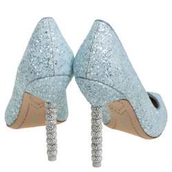 Pre Owned Sophia Webster Blue Glitter Coco Pointed Toe Pumps Size 38