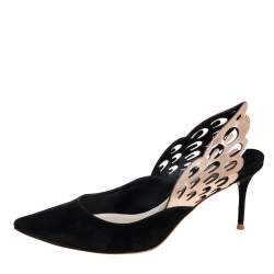 Pre Owned Sophia Webster Black/Metallic Bronze Suede And Leather Angelo Slingback Sandals Size 38.5  