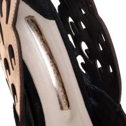 Pre Owned Sophia Webster Black/Metallic Bronze Suede And Leather Angelo Slingback Sandals Size 38.5  