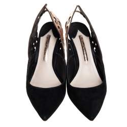 Pre Owned Sophia Webster Black/Metallic Bronze Suede And Leather Angelo Slingback Sandals Size 38.5  