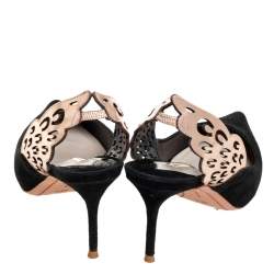 Pre Owned Sophia Webster Black/Metallic Bronze Suede And Leather Angelo Slingback Sandals Size 38.5  