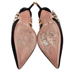 Pre Owned Sophia Webster Black/Metallic Bronze Suede And Leather Angelo Slingback Sandals Size 38.5  