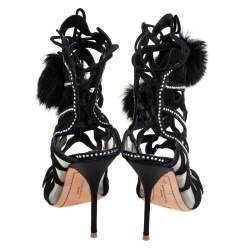 مملوكة مسبقًا صندل سوفيا وبستر ميلا سويدي أسود وشبكة كريستال مزخرف مقاس 38.5