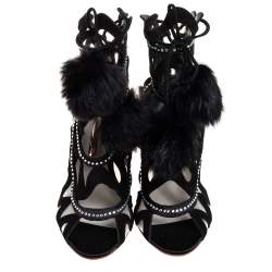 مملوكة مسبقًا صندل سوفيا وبستر ميلا سويدي أسود وشبكة كريستال مزخرف مقاس 38.5