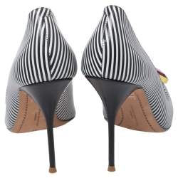 Pre Owned Sophia Webster Black/White Stripe Leather Lola Gem Pointed Toe Pumps Size 40