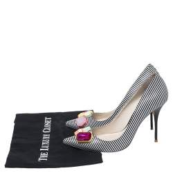 Pre Owned Sophia Webster Black/White Stripe Leather Lola Gem Pointed Toe Pumps Size 40