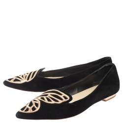 Pre Owned Sophia Webster Black Suede Bibi Butterfly Flats Size 41