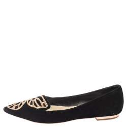 Pre Owned Sophia Webster Black Suede Bibi Butterfly Flats Size 41