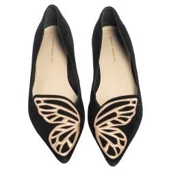 Pre Owned Sophia Webster Black Suede Bibi Butterfly Flats Size 41