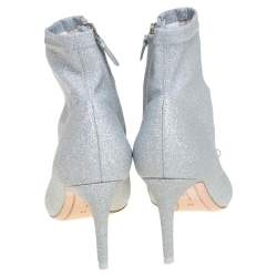  Sophia Webster Silver Glitter Fabric Andie Bow Ankle Booties Size 38