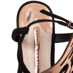 Pre Owned Sophia Webster Gold/Black Patent Leather And Suede Bibi Butterfly Flat Sandals Size 38