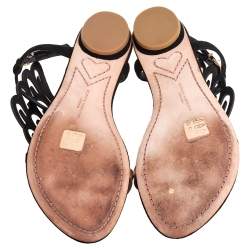 Pre Owned Sophia Webster Gold/Black Patent Leather And Suede Bibi Butterfly Flat Sandals Size 38