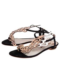 Pre Owned Sophia Webster Gold/Black Patent Leather And Suede Bibi Butterfly Flat Sandals Size 38