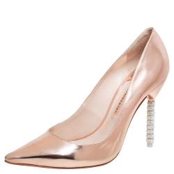 Pre Owned Sophia Webster Metallic Gold Patent Leather Coco Embellished Heel Pumps Size 41