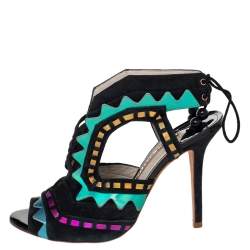 Pre Owned Sophia Webster Multicolor Suede And Patent Leather Riko Cut Out Sandals Size 40