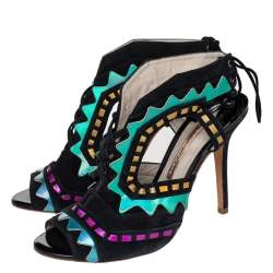 Pre Owned Sophia Webster Multicolor Suede And Patent Leather Riko Cut Out Sandals Size 40