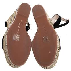 Pre Owned Sophia Webster Black/Gold Suede Lucita Espadrille Wedges Size 38.5