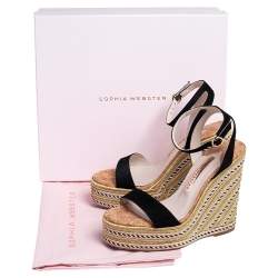 Pre Owned Sophia Webster Black/Gold Suede Lucita Espadrille Wedges Size 38.5