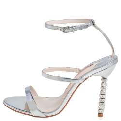 Pre Owned صندل سوفيا ويبستر روزاليند جلد فضي سير كاحل كعب مزين بالكريستال مقاس 38 