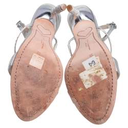 Pre Owned صندل سوفيا ويبستر روزاليند جلد فضي سير كاحل كعب مزين بالكريستال مقاس 38 