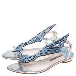 Pre Owned Sophia Webster Metallic Blue Leather Bibi Butterfly Flat Sandals Size 41