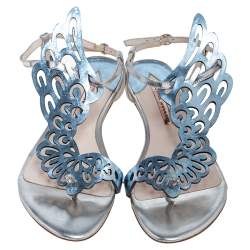 Pre Owned Sophia Webster Metallic Blue Leather Bibi Butterfly Flat Sandals Size 41