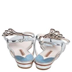 Pre Owned Sophia Webster Metallic Blue Leather Bibi Butterfly Flat Sandals Size 41