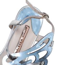 Pre Owned Sophia Webster Metallic Blue Leather Bibi Butterfly Flat Sandals Size 41