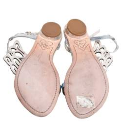 Pre Owned Sophia Webster Metallic Blue Leather Bibi Butterfly Flat Sandals Size 41
