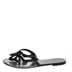 Pre Owned Sophia Webster Black Leather And PVC Madame Butterfly Flat Slides Size 38