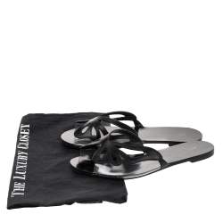 Pre Owned Sophia Webster Black Leather And PVC Madame Butterfly Flat Slides Size 38