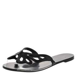 Pre Owned Sophia Webster Black Leather And PVC Madame Butterfly Flat Slides Size 38