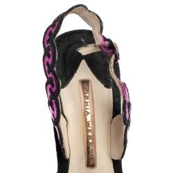 Sophia Webster Multicolor Suede and Coated Fabric Floral Applique Slingback Sandals Size 39