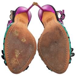 Sophia Webster Multicolor Suede and Coated Fabric Floral Applique Slingback Sandals Size 39