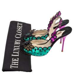 Sophia Webster Multicolor Suede and Coated Fabric Floral Applique Slingback Sandals Size 39