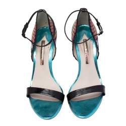 Pre Owned Sophia Webster Black Patent Leather And Peacock Print Fabric Flutura Ankle Strap Sandals Size 41