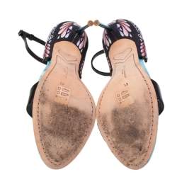 Pre Owned Sophia Webster Black Patent Leather And Peacock Print Fabric Flutura Ankle Strap Sandals Size 41